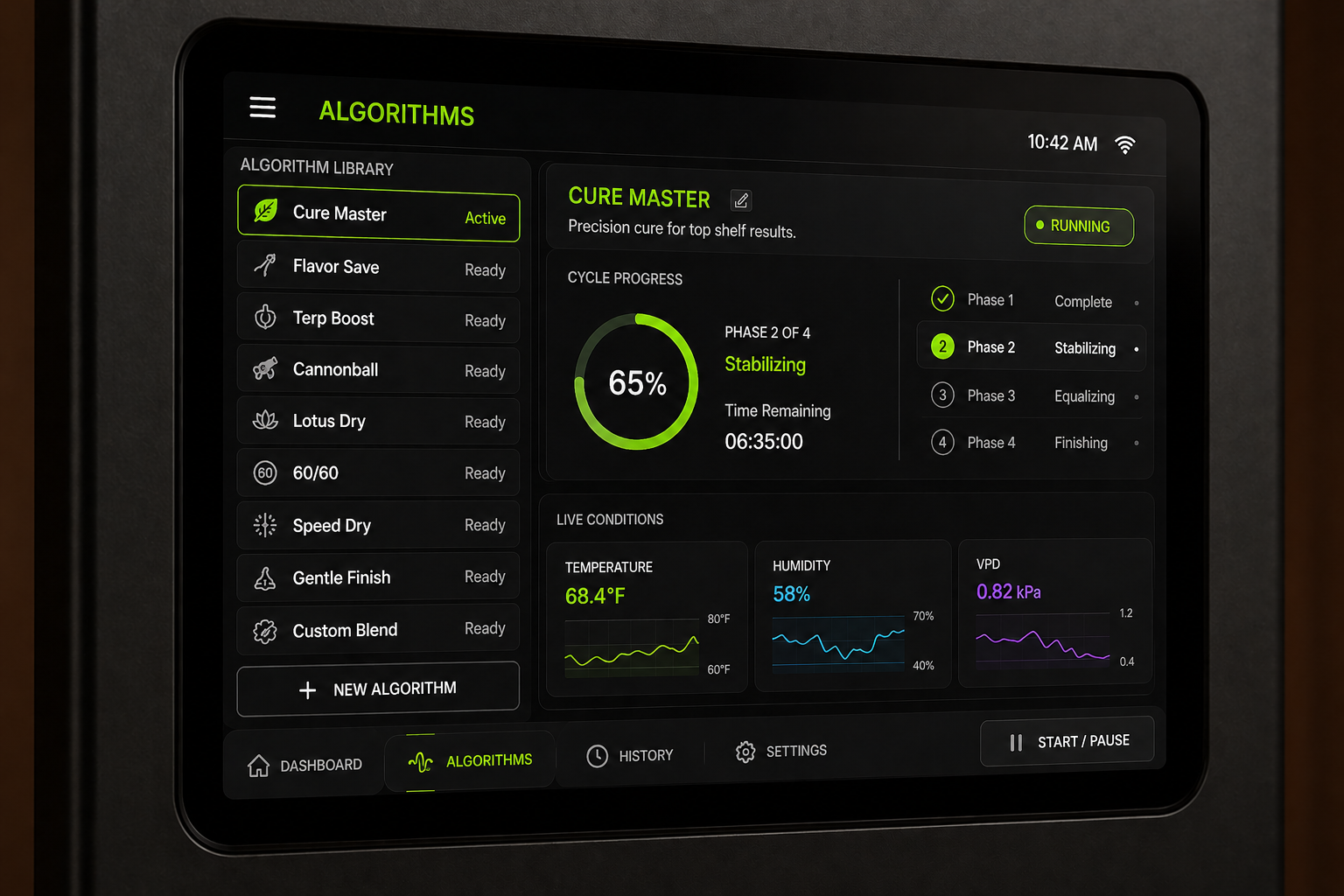 Dankubator touchscreen telemetry and controls